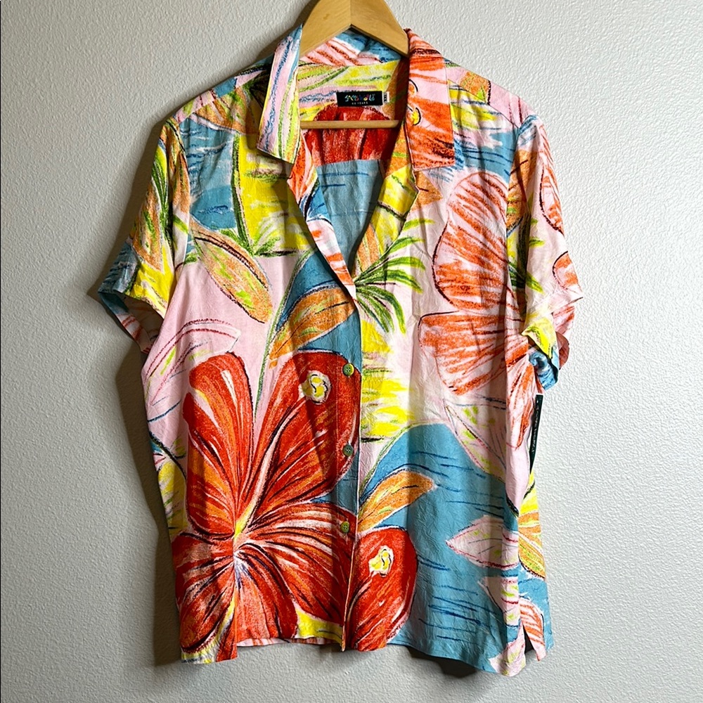 Jams World colorful floral button down shirt NWT